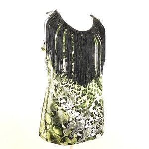 Notations Womens Small Tank Top Green Animal Print
